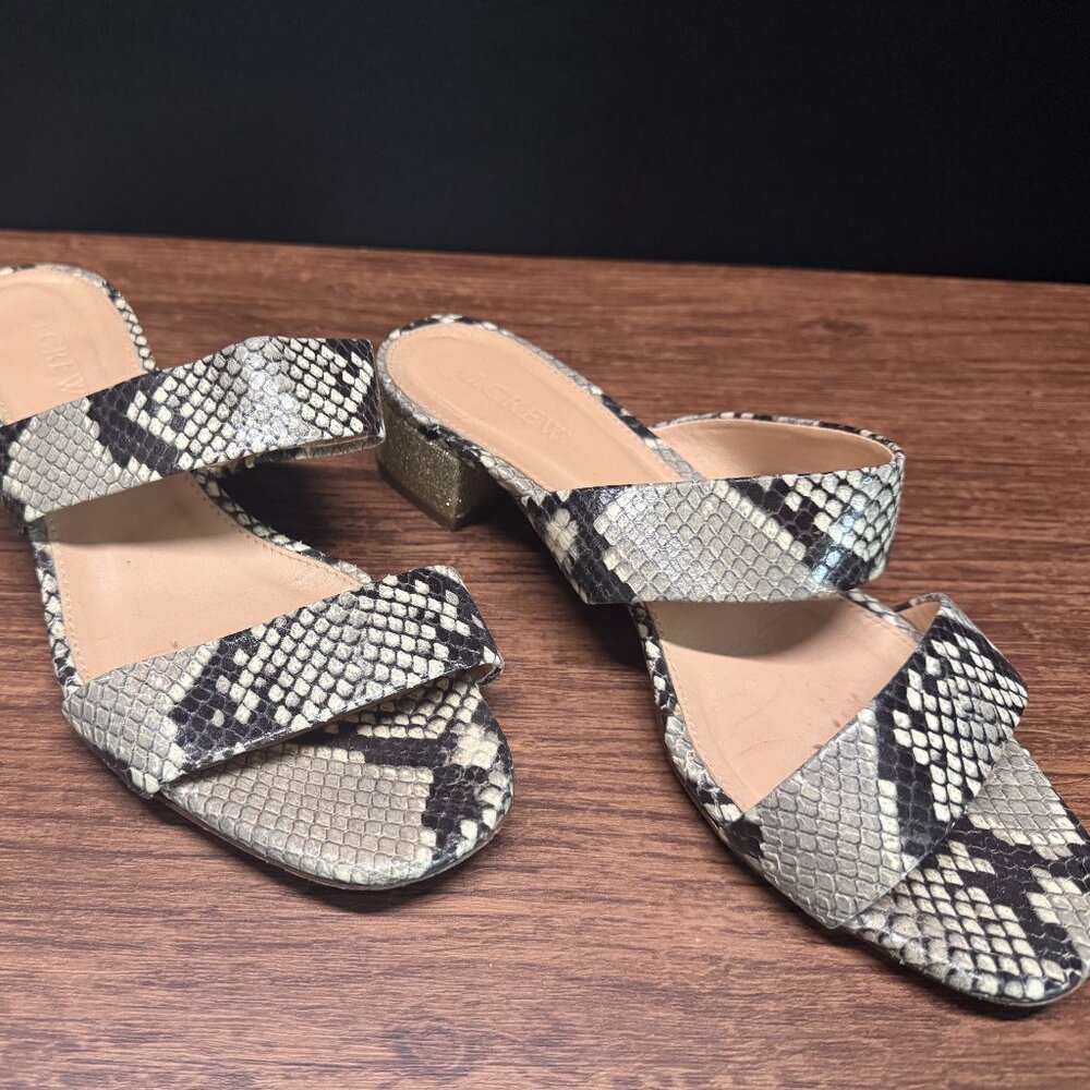 J.Crew Snake Skin Block Heel Sandals Size 8